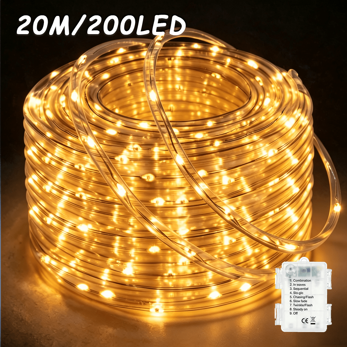 TEMU Guirlandes Lumineuses LED 50/100/200 LED, Guirlandes ; 8 d'Éclairage; Alimentées par Piles; pour l'Extérieur. /Lumière Chaude//Lumière Colorée;