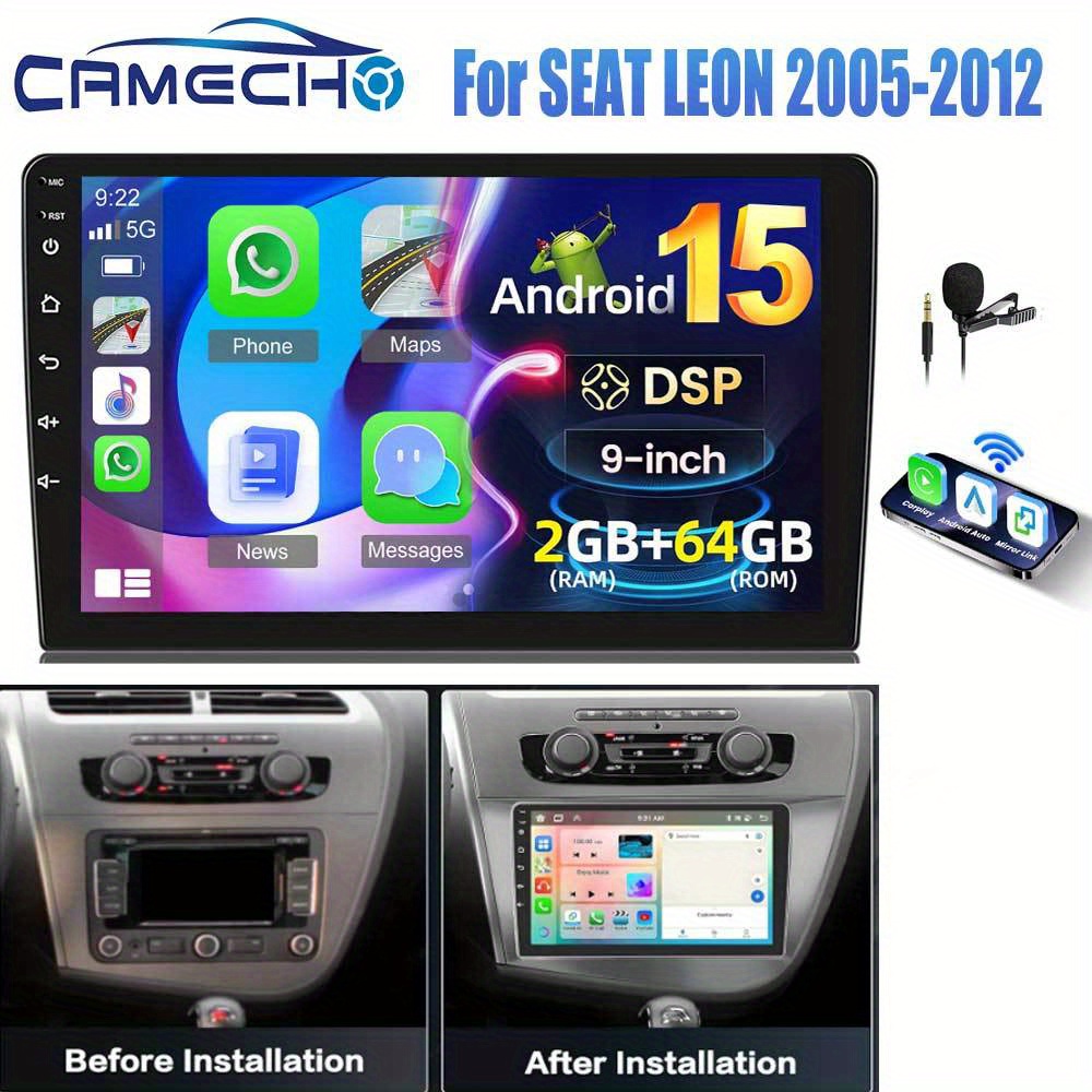 Camecho Dsp Car Stereo Radio For 2005-2012 (left-hand Drive) With Auto , [2g+64g] 9 Inch Hd Ips Touch Screen Build-in Gps B/ T Wifi Ahd Backup Camera Mic