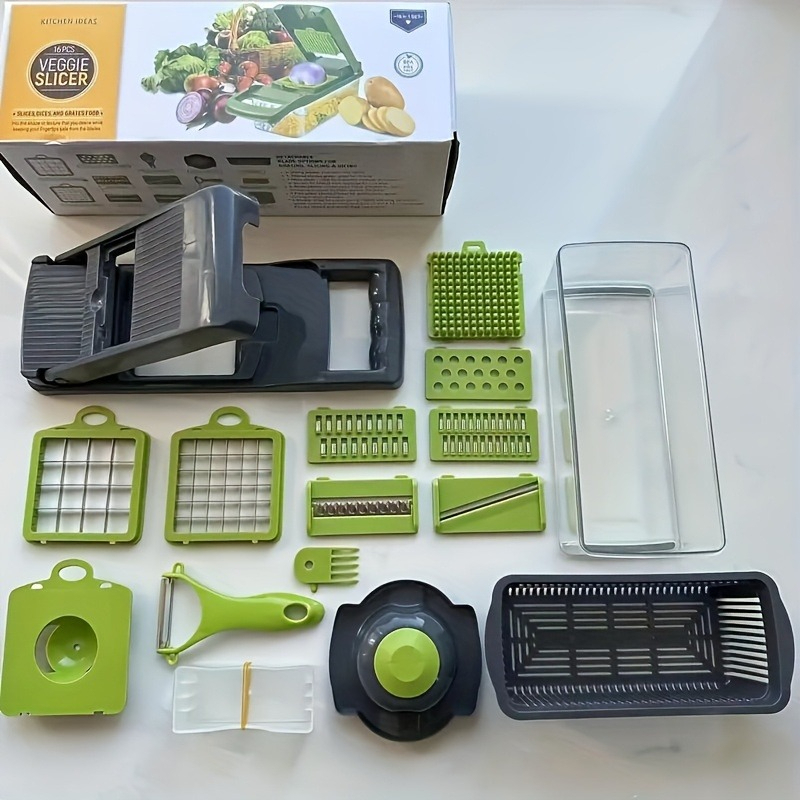 TEMU Tagliaverdure e affettatrice per frutta manuale PEEJAA da 16 pezzi, aggiornata con a lame multiple, portatile adatta per , , formaggio, carota,