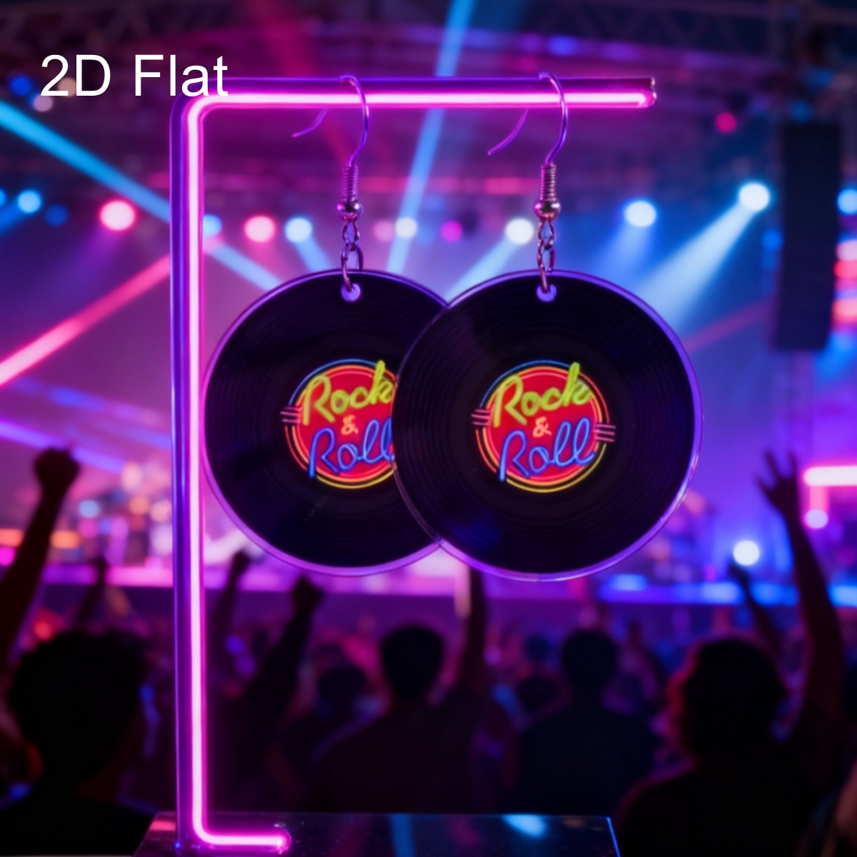 2d Flat - 1 Pair 2d Personalized All-match Creative Acrylic Double-sided Black Vinyl Record Drop Earrings Suitable For Women's Party Gathering Daily Matching Music Festival Additions