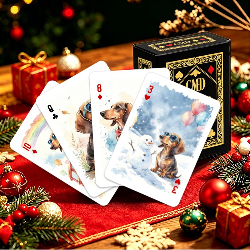 Image of 1set ( 54cards) Playing Cards, Cute Watercolor Sausage Dog Themed Playing Cards, 54 High-quality Poker Cards Suitable For Beginners And Professionals, Perfect For And Casual