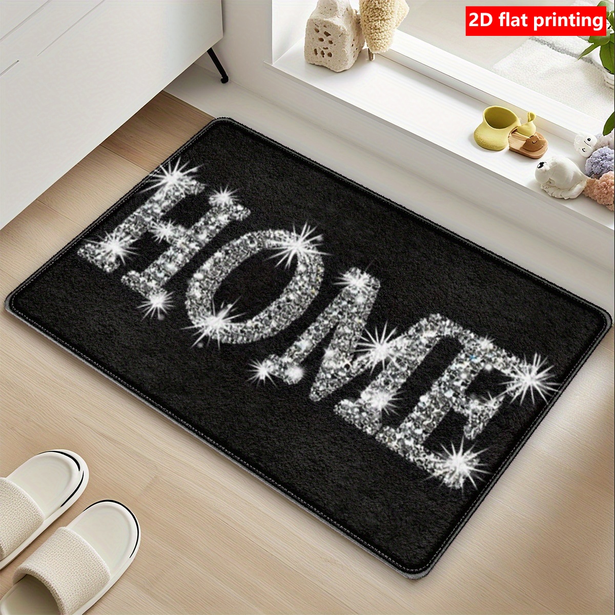 E-shop 1 Stück Glänzender "HOME" Teppich mit Glänzenden Buchstaben - Maschinenwaschbar, Geeignet für Küche, Badezimmer, Eingangsbereich - Luxus