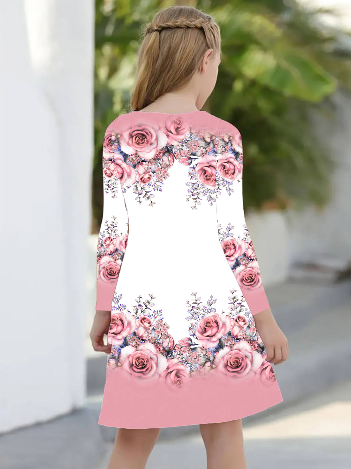 pink floral birthday dress Plus Size Women Elegant Romantic Floral Print Mesh Inlay Knitted New Dress main image 0