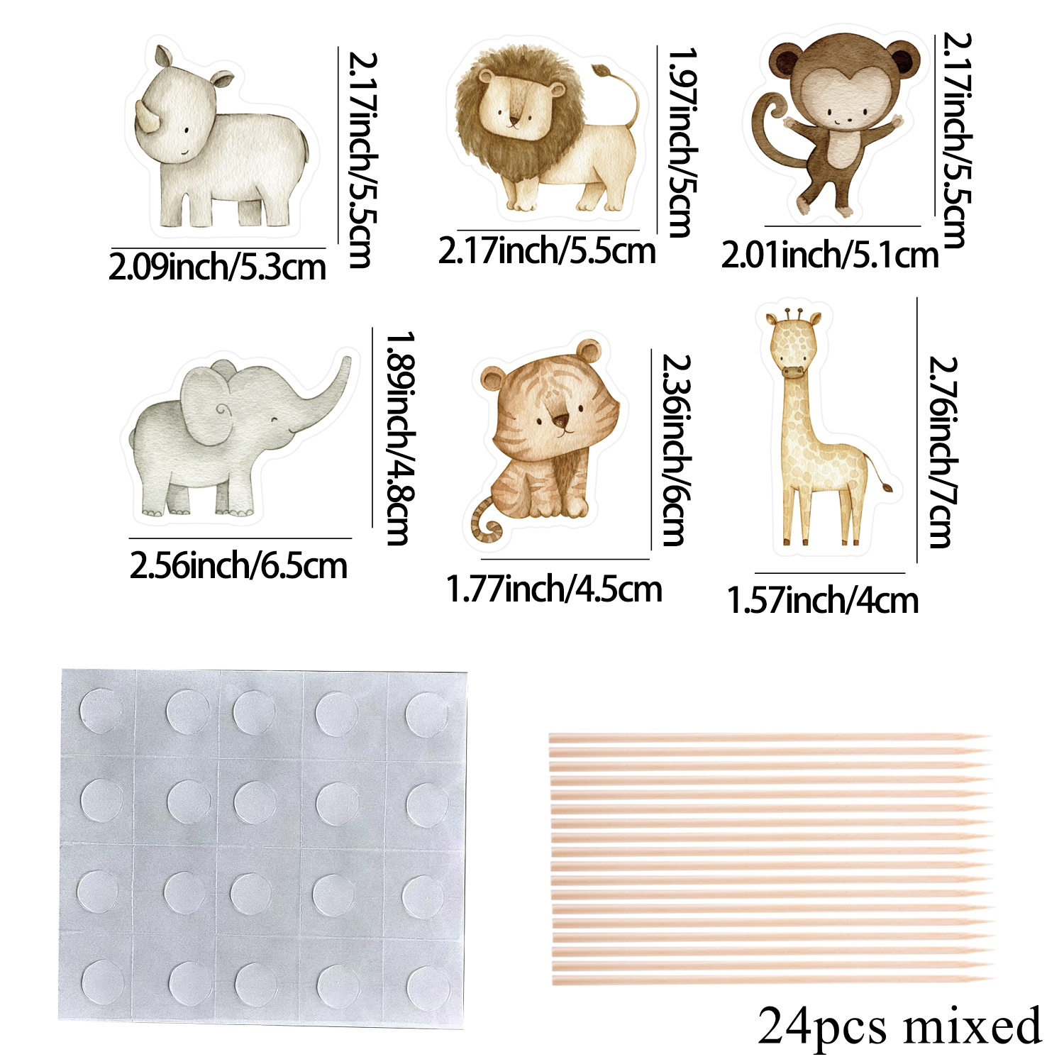 Image of 24pcs Mixed Jungle Forest Animal Topper Cartoon Tiger/elephant/monkey Cupcake Topper For Wild Animal Birthday Party Decor Cupcake Supply, Halloween, Christmas