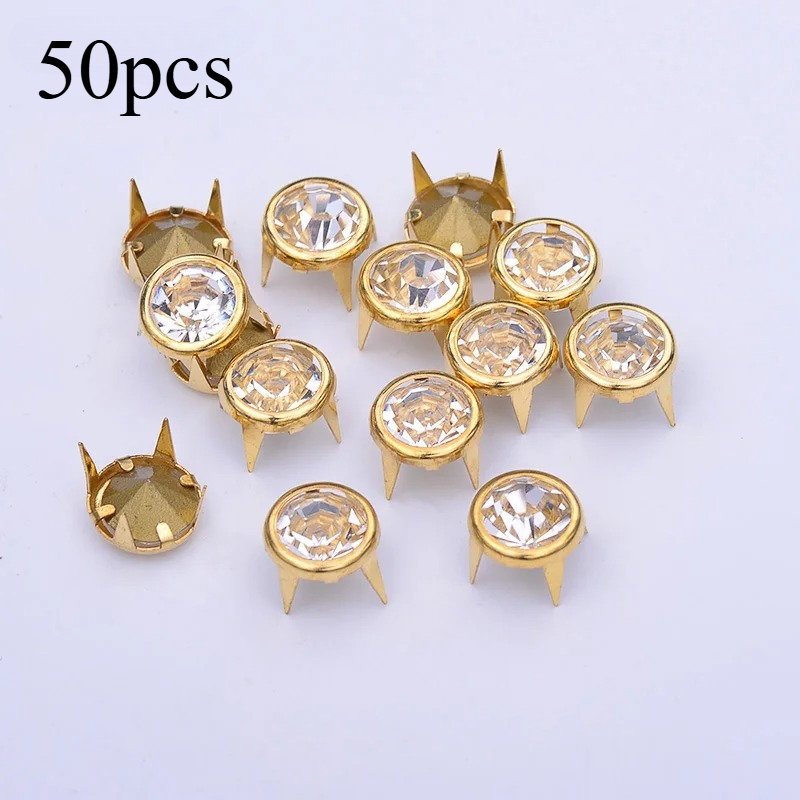 50pcs Crystal Rhinestone Studs With , Diy Metal Rivets For Clothing Shoes Bags Leather Craft, Sparkling Diamond Decorative Fasteners, Sew-on/punch Jewelry Findings For Hat Belt Jean
