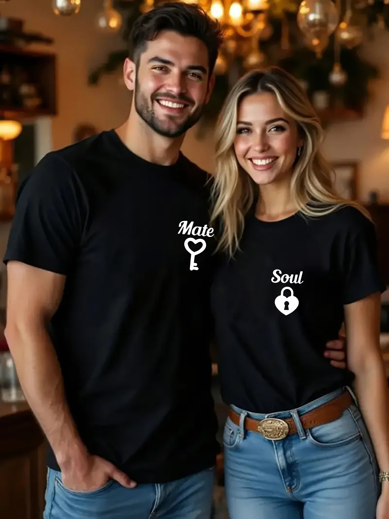 couple outfit, 1pc romantic couple matching " " print t-shirt - casual crew  neck short sleeve, stretch polyester blend, machine washable - valentine's  day, in multiple colors, valentine's day t-shirt holiday gift |