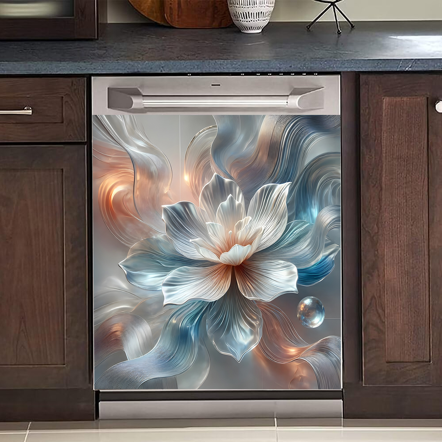 

Elegant Floral Dishwasher Cover - , Modern Pvc Kitchen Sticker Decor With For Lotus Design, For Long- Use, Adds A To Your Kitchen