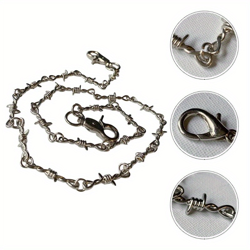 TEMU 1pc Chain Necklace Pants Waist Punk Chain Pants Men's Jewelry Barbed Wire Jeans Silvery Necklace Men's And Women's Necklace Pants Chain Body Chain