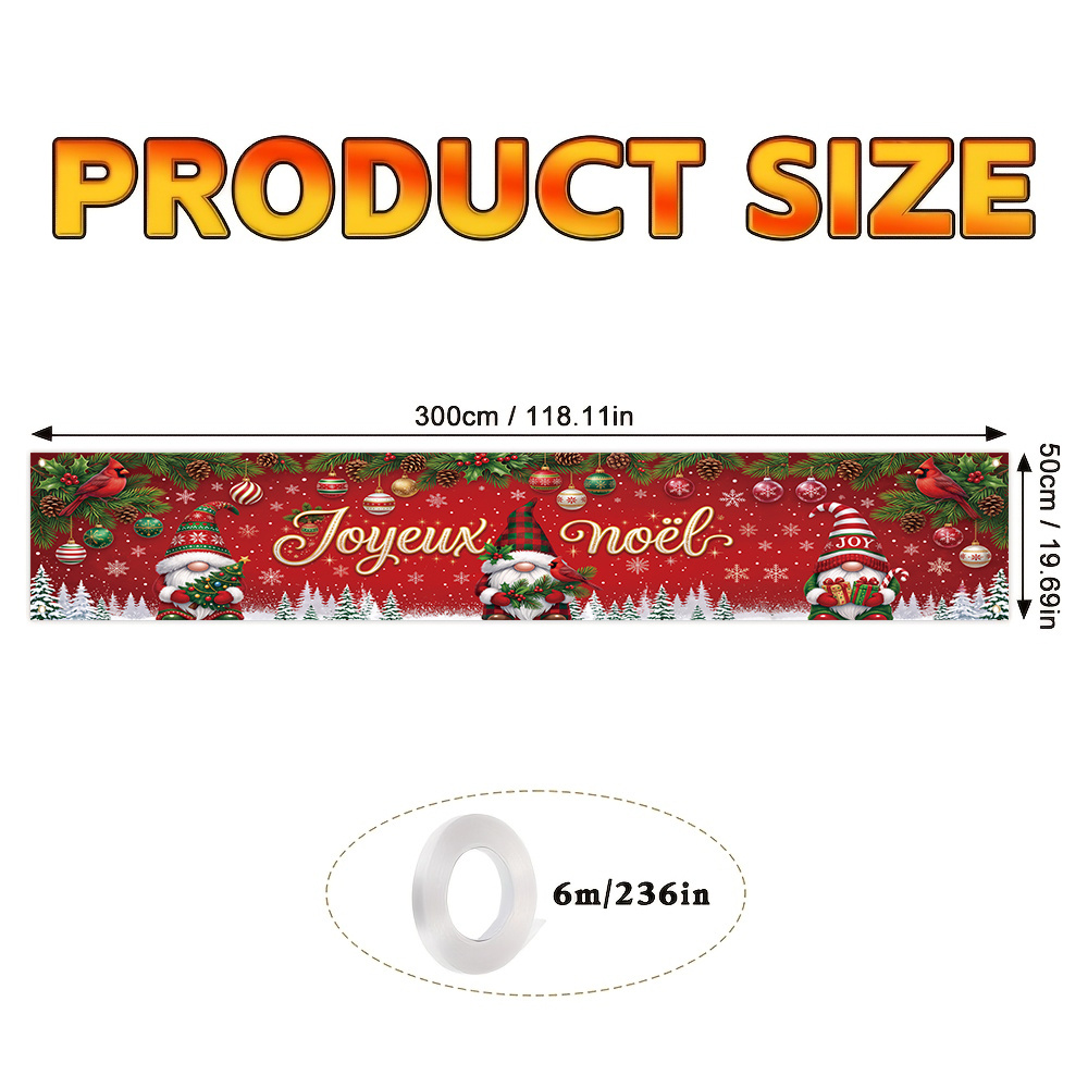 TEMU Bannière de jardin plate 2D, 1 pièce, française « Noël », adaptée pour accrochée aux clôtures de patio, décoration rouge de Noël et du An avec