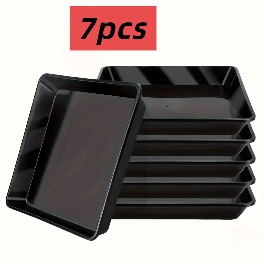 E-shop 7-teiliges 29,18 cm quadratisches Pflanztablett – Strapazierfähiger Blumentopf aus Kunststoff für drinnen/draußen, langlebiges schwarzes Pflanz-