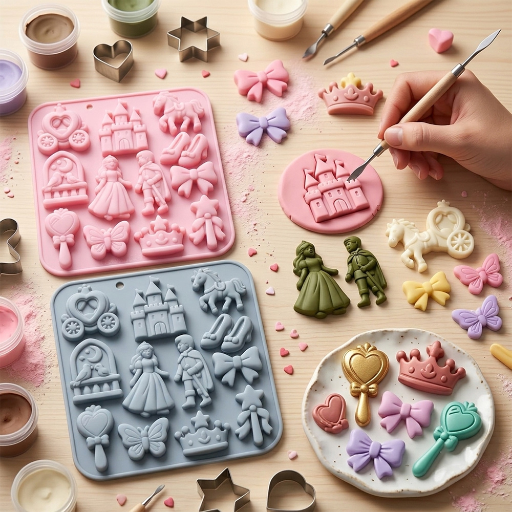 TEMU 2pcs Fairy Tale Princess Silicone Mold, 3d And Princess Silicone Casting Mold, 12-cavity Princess, Prince, , Bow And Crown Mold For Resin, Epoxy