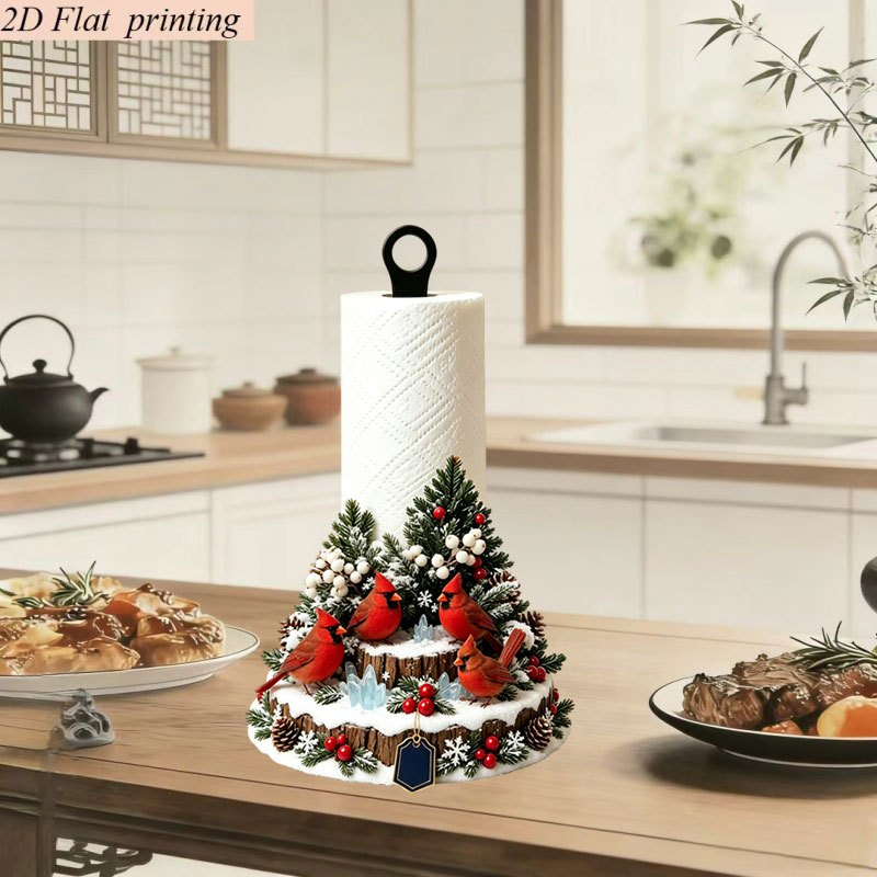 TEMU 2d Flat Printing 1pc Kitchen Paper Towel Holder - Christmas Winter Snow Scene Shaped Kitchen Tissue Holder, Creative Desktop Countertop Vertical
