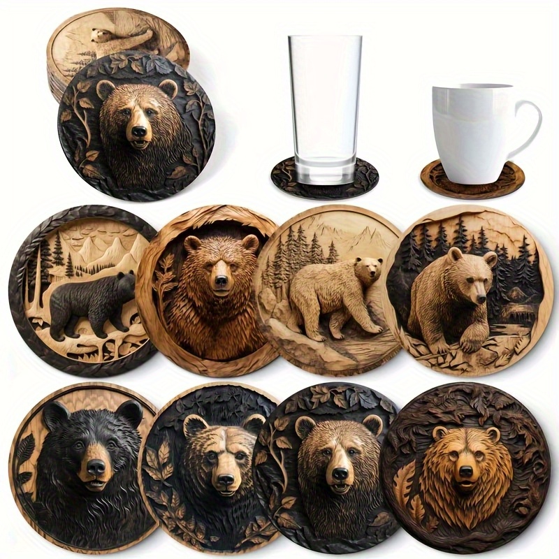 TEMU A Set Of 8 Wooden Surfaces, Featuring Carved Wildlife Designs, Perfect For Coffee Tables And Home Decor, Making Them An For Christmas And