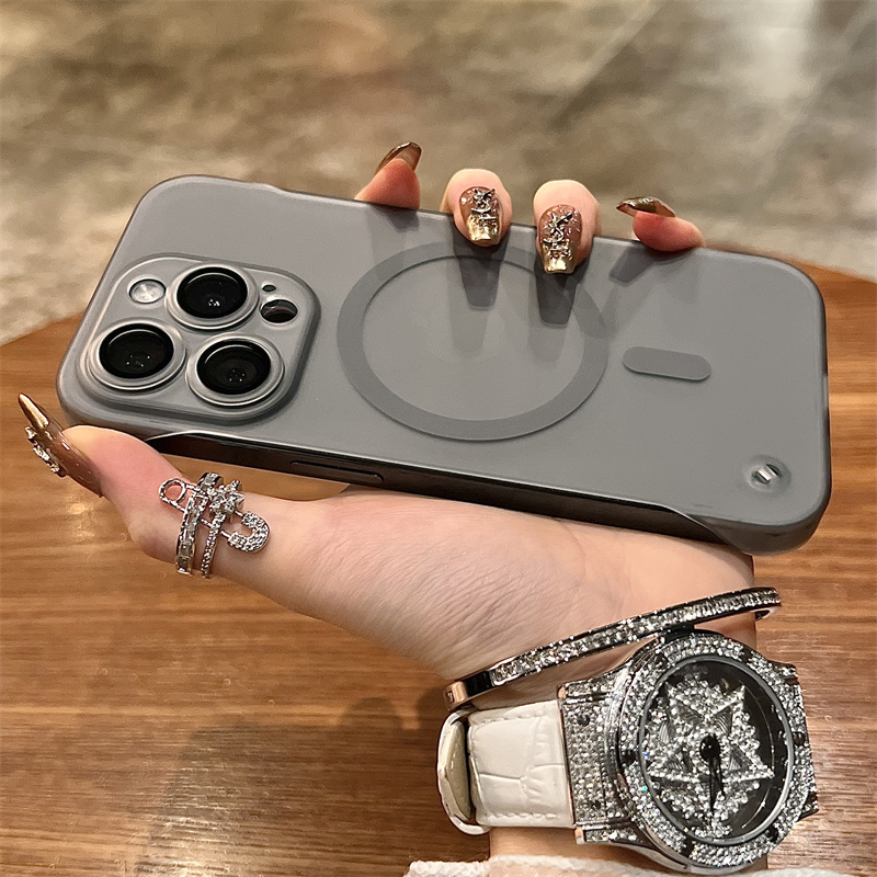 E-shop Handyhülle: Transparente graue rahmenlose magnetische mattierte Hülle mit Löchern, passend für Apple 16, neue Apple 16 Pro Max Handyhülle,