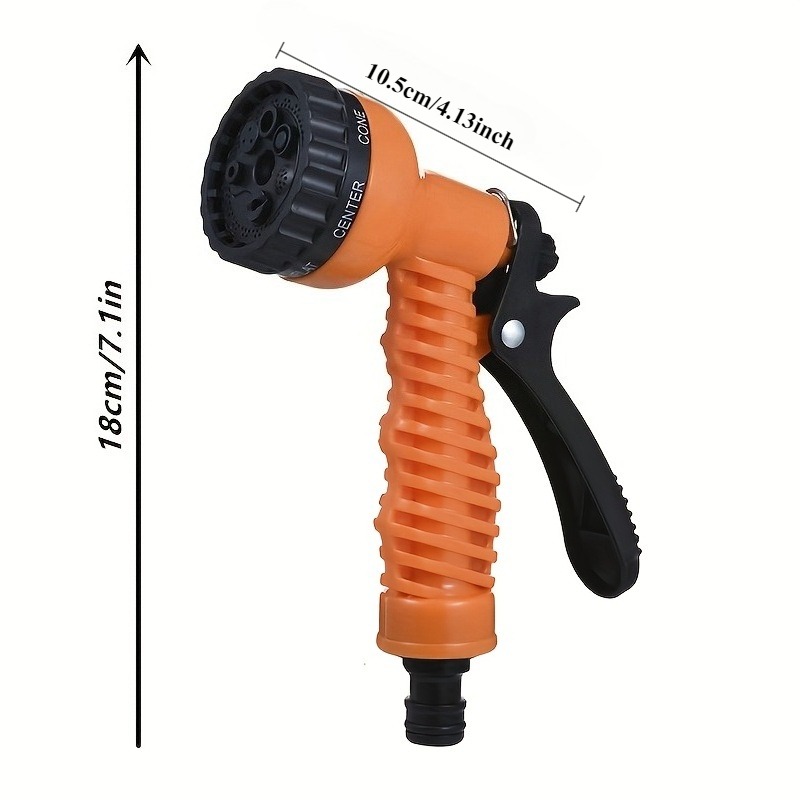Pistola de agua de jardín de alta presión de 1 pieza con boquilla ajustable, multiusos para riego de jardinería, lavado de coches y limpieza de patio. Diseño duradero y ligero, agarre ergonómico antideslizante naranja y , conexión roscada universal para fácil instalación. Adecuada para diversos