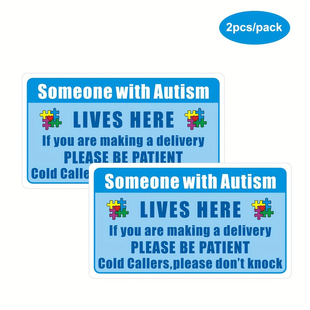 TEMU Set Of 2 Autism Awareness Door Signs, 5.5x3.15 Inches Pvc Self-adhesive Stickers - Notice For Delivery And Telemarketers, Durable Glossy End,