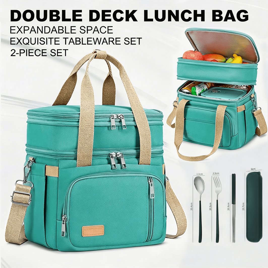 TEMU 2pcs Set Lunch Box For Men Women - Insulated Lunch Bag, Large Leak Proof Tote Cooler, Dual Compartment Lunch Bags With Shoulder Strap, For Work