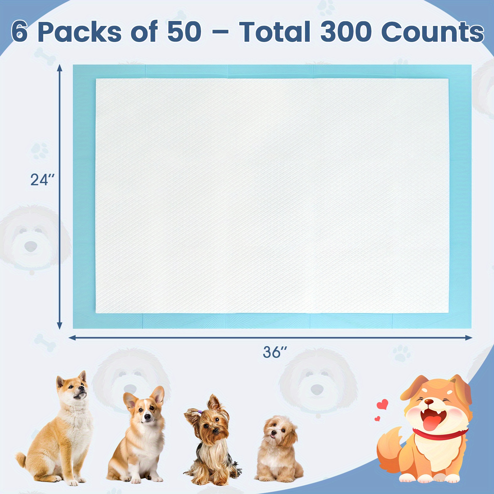 TEMU COSTWAY Tapis d'Apprentissage pour Chiens 150 Pièces, 36" x 24" Grand Format, Absorption Puissante, à 6 Couches, -Fuites, Jetable pour Chiens,