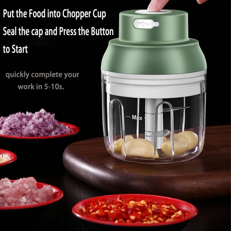 8.45oz electric mini food processor with usb-powered     - compact portable cordless-like operation, semi-automatic chopper with safety lock & ergonomic handle for garlic, vegetables, meat, nuts, food, smoothies - easy-  &   operation (usb charging required) - ideal for small kitchens & travel, space-saving food slicer & chopper device, food processor manual Product details 4