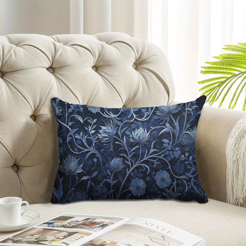 navy blue thistle printed velvet throw pillow Temu Norway