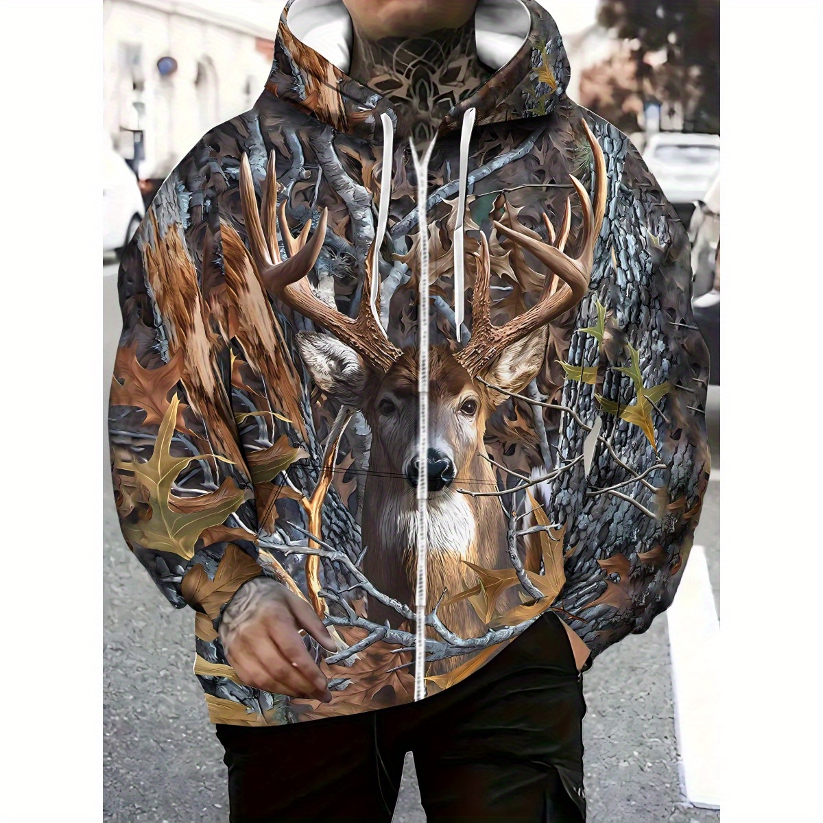 *'s Deer Print Camo Hoodie Lightweight Polyester Hunting Jacket with Zip  Closure, Brown/* Colors for Outdoor Activities, Camping