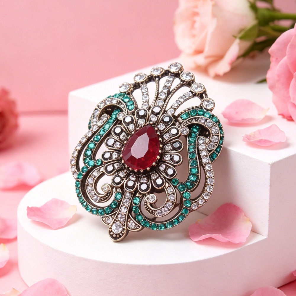 TEMU Broche de Vintage ESSHPULE - Alfiler de Solapa y Cuello para , Fiestas, Uso Diario, Accesorio Floral Hueco con Piedras de Estrás y Verdes para