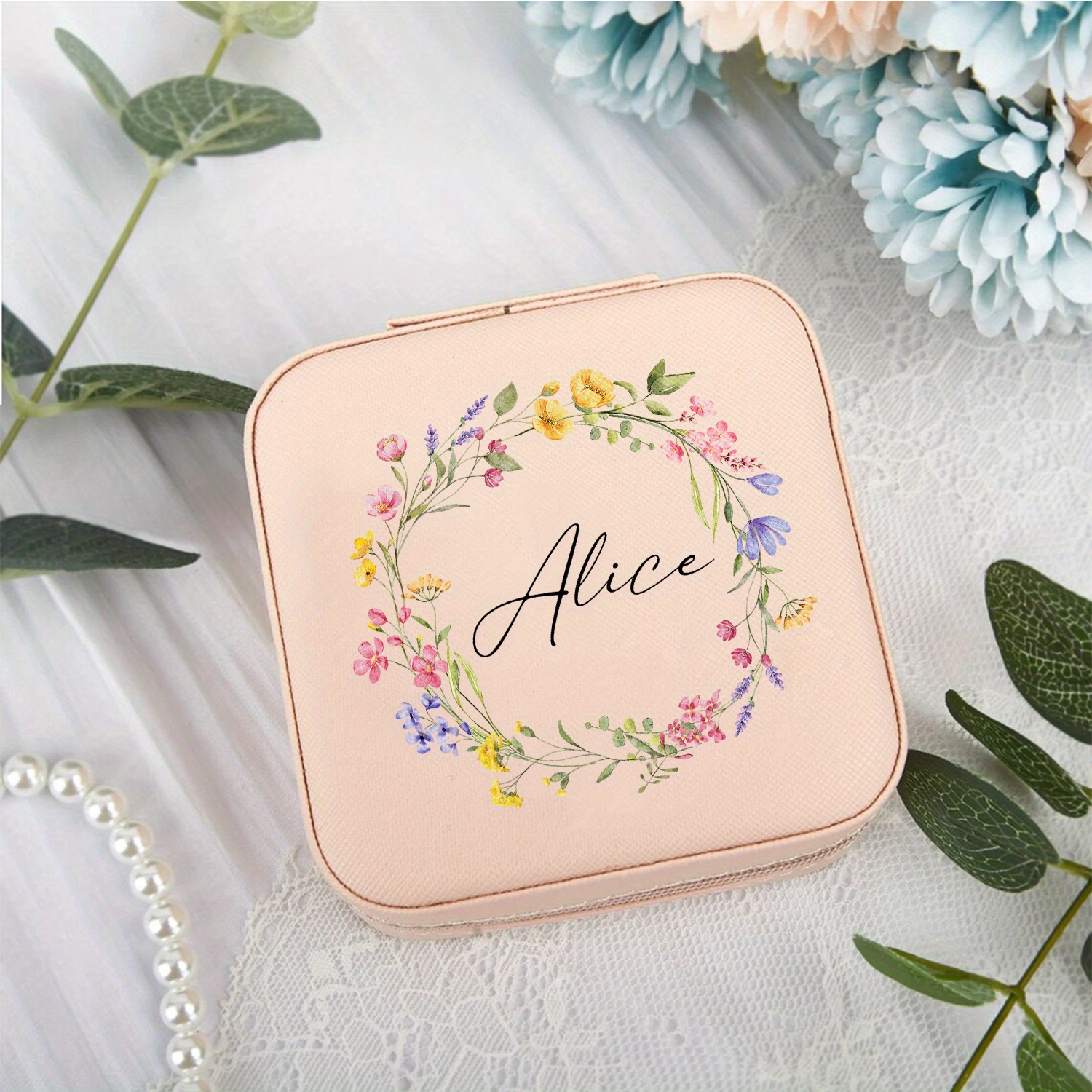 TEMU Boîte à Bijoux Personnalisée avec Nom/Texte - Design Élégant de Couronne, Intérieur Doux Style Tissu & Étui de Voyage Zippé, Idéal pour Elle,