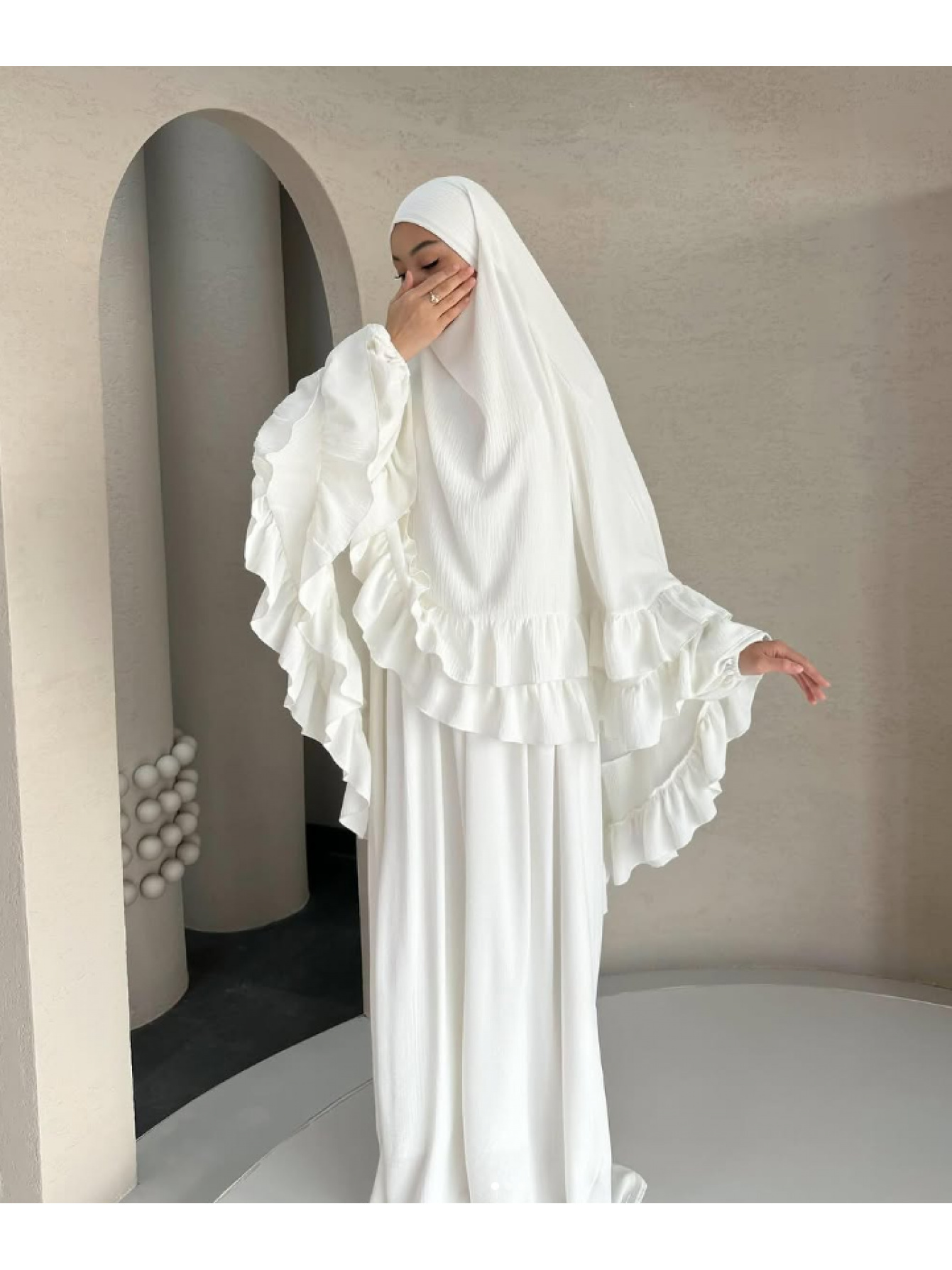 Women s Islamic Hijab   with Long Khimar - Full Coverage Arabian Abaya, Elegant belted Muslim dress for  ,  , Everyday - Machine Washable Non-See Through  , Modest Fashion, Flowing Sleeves, Durable Construction, Modest Wear, Religious Attire