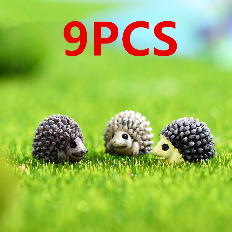 3 9pcs mini hedgehog garden decor statue resin material diy office room patio garden potted plant ornament battery free electricity not required