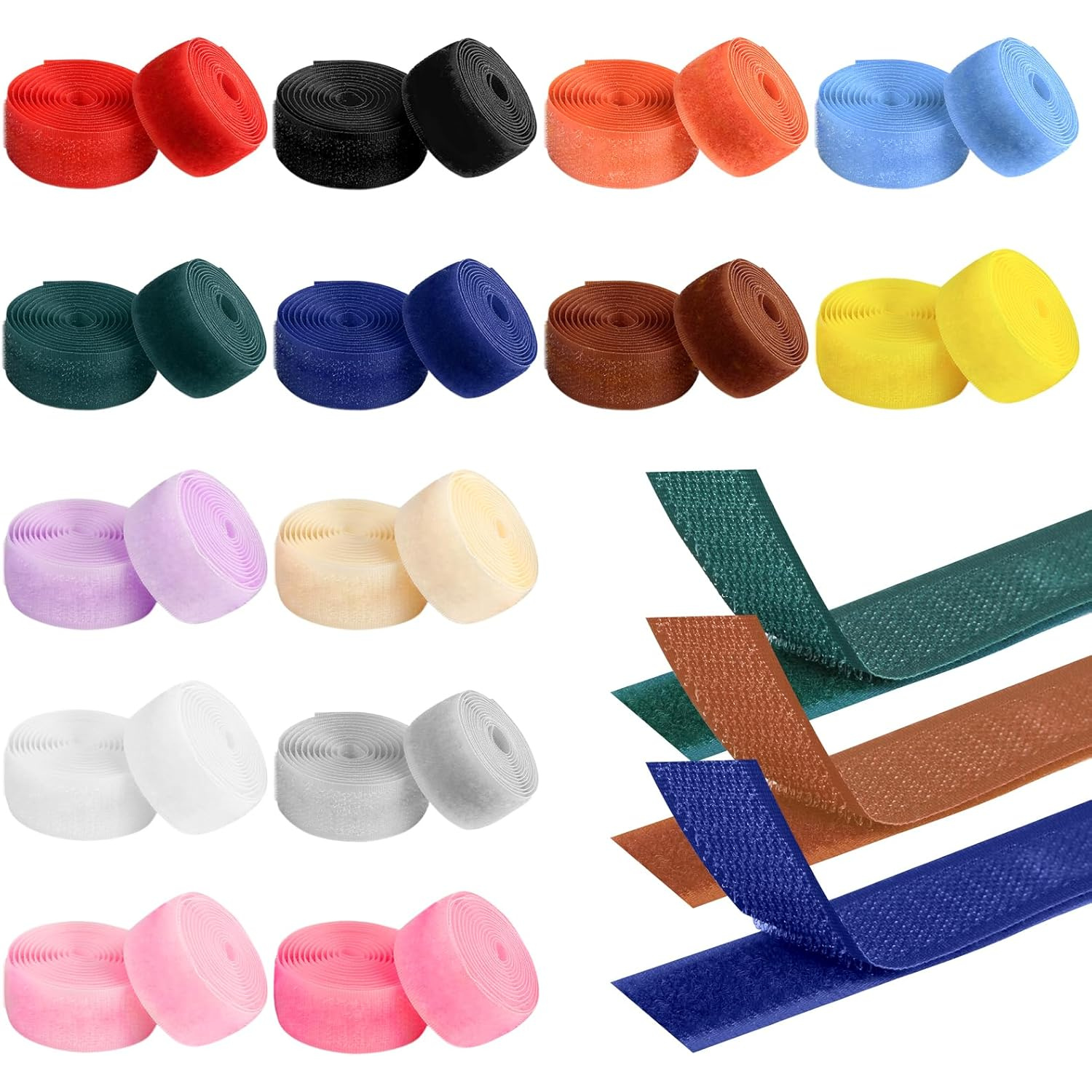 TEMU 28-pack 14-color Hook& Loop Sewing Tape- Strong Fabric, Textiles& Crafts- 20mm Wide X 1m Long Each, Total 28m- Trending Multi-use Tape