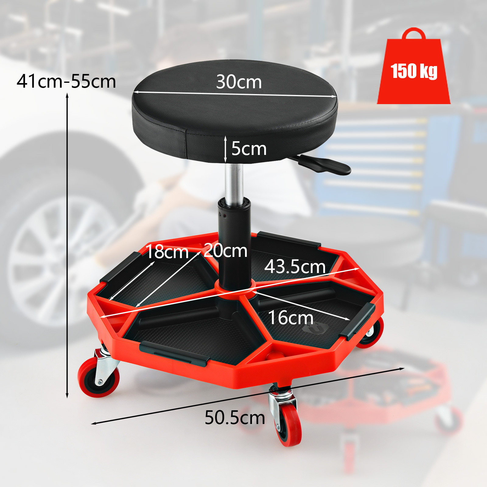 Pneumatic Rolling Mechanic Stool with Tool Tray
