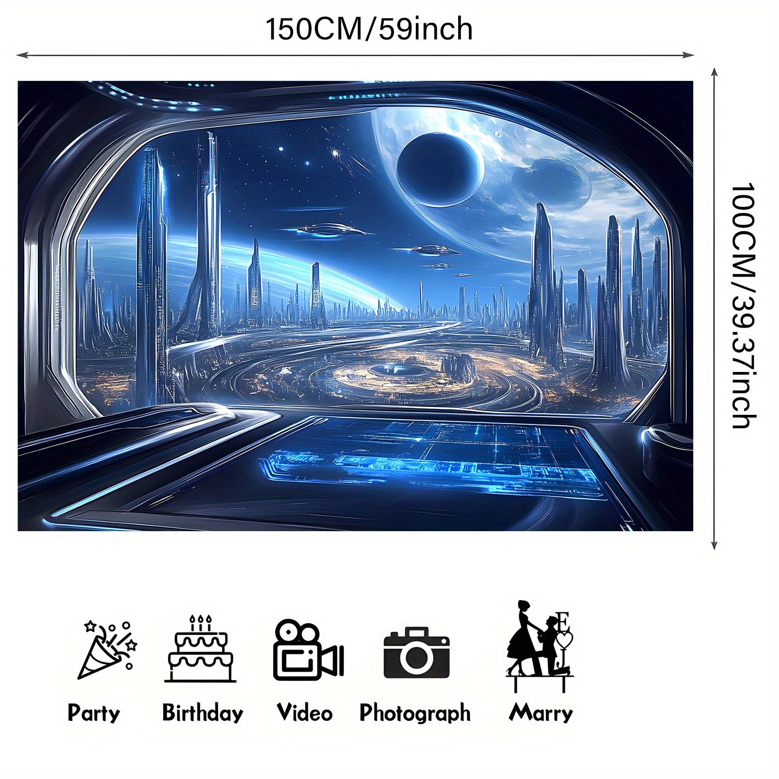 TEMU 1pc Space-themed Polyester Backdrop Banner, Futuristic Wall Decor For Weddings, Birthdays, Anniversaries, All , Easy Hanging, Indoor & Outdoor Use, Room & Garden Decoration