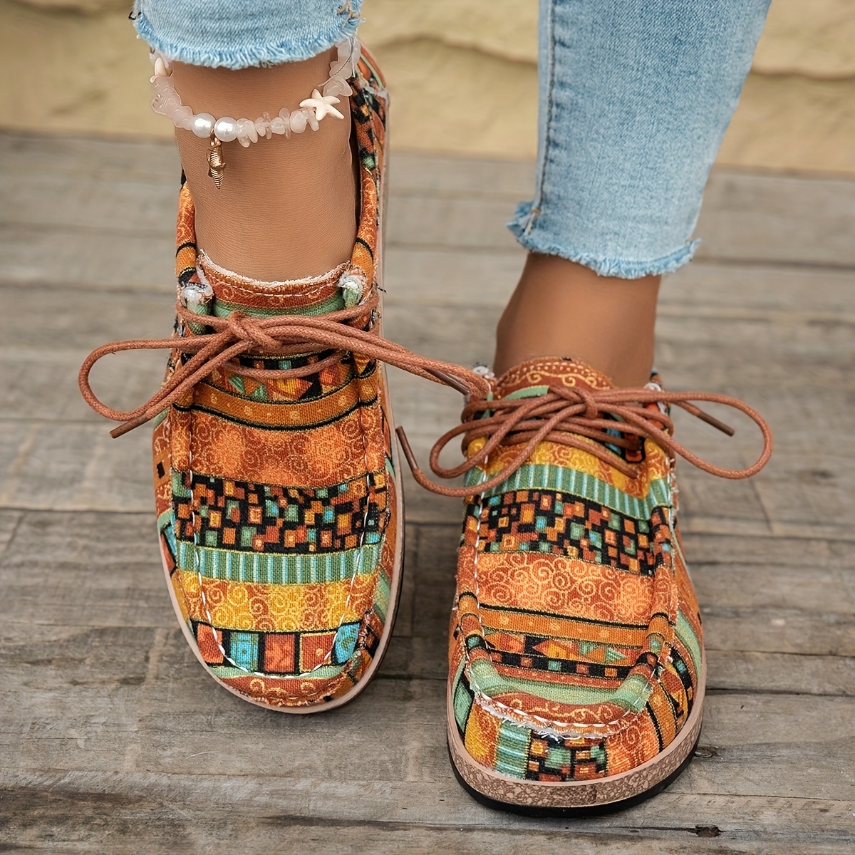 Ethnic Style Women's Breathable Flat Casual Sneakers