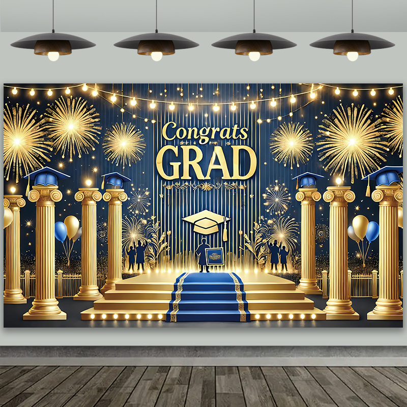 

Flagsgraduation Season Polyester Backdrop – Adds An Celebration To Your Graduation Party