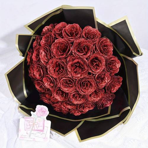 24pcs pieces diy glitter roses bouquet sparkling artificial flowers suitable for mothers day wedding anniversary shiny plastic roses for centerpieces graduation christmas valentines decor no maintenance required