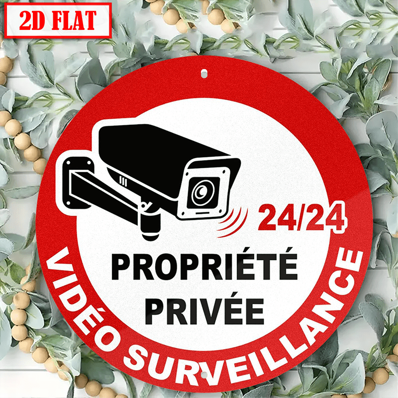 TEMU Panneau d'interdiction d' bilingue français/anglais, 1 pièce, plat 2D - Panneau d'avertissement rétro rond adapté ///l'extérieur, décoration