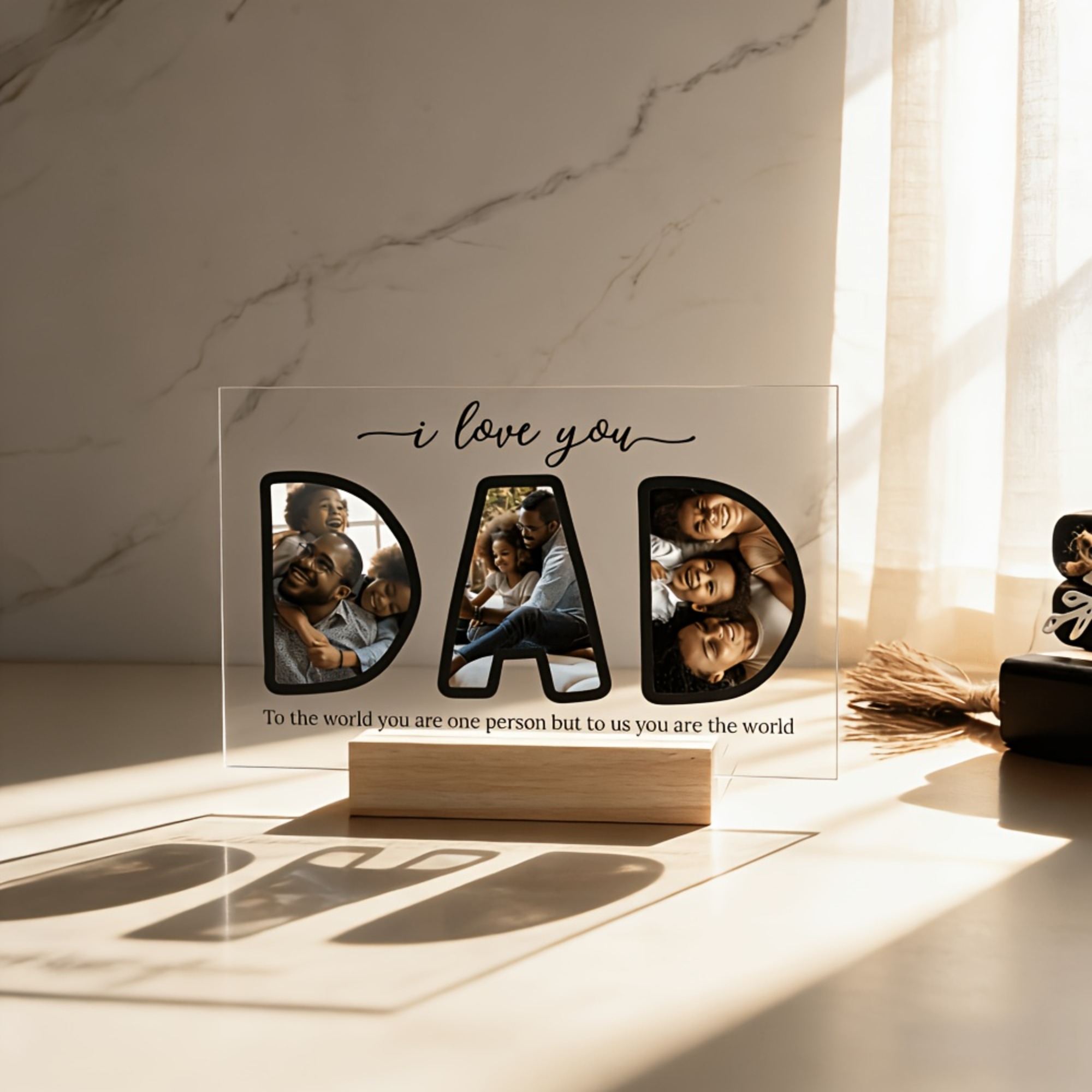 TEMU 2d Flat, Personalized Photo Plaque With Base - Custom Name/text & Photo Display Suitable For Dad, Family Keepsake Gift, Self- Text/graphic,