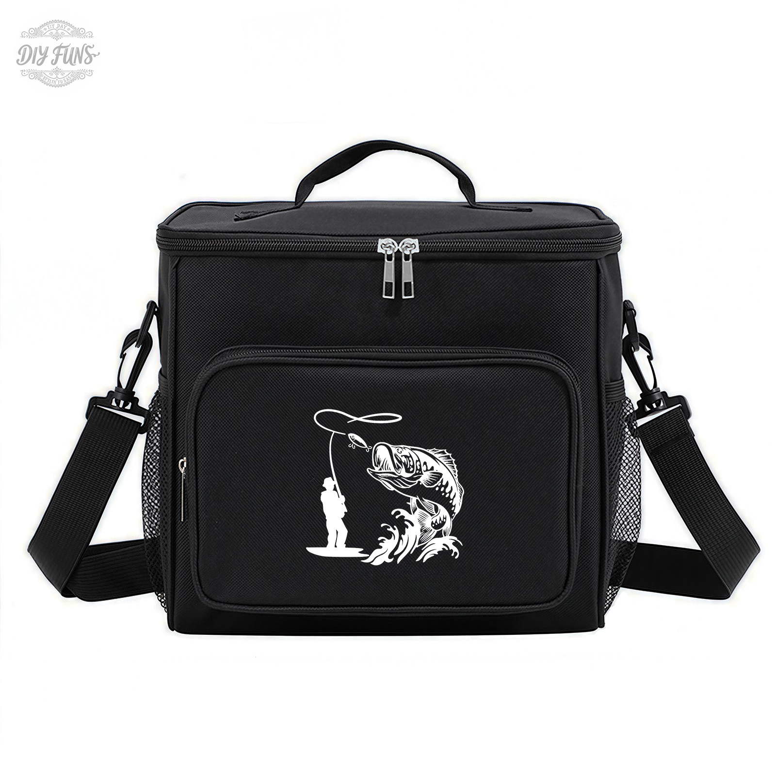 TEMU 1pc Fisherman And Trout Print Insulated Cooler Bag With Foldable Design, Fisherman Trout Print Lunch Bag With Heavy-duty Oxford Fabric And Foil