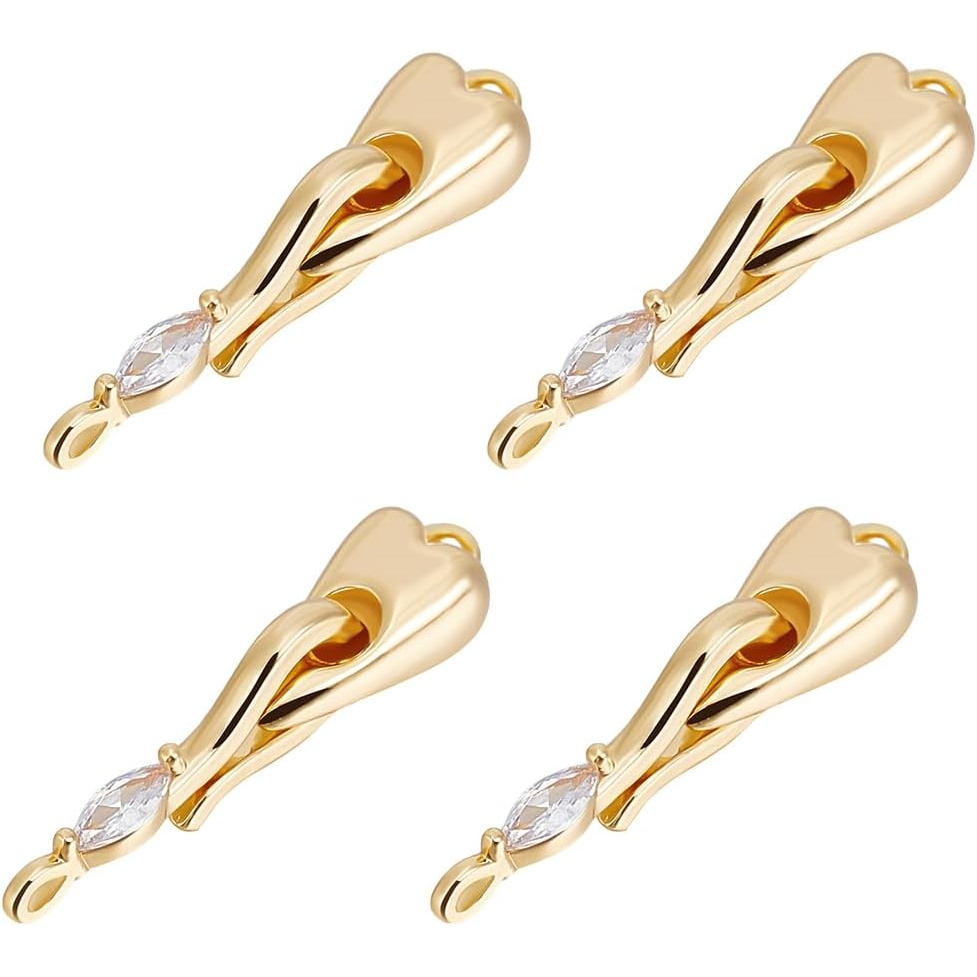 E-shop 4 Stk. Hakenverschlüsse 18K vergoldete Kupfer S-Haken-Verschlüsse in Herzform mit kubischem Zirkonia Schlaufe für Schmuckherstellung Halskette