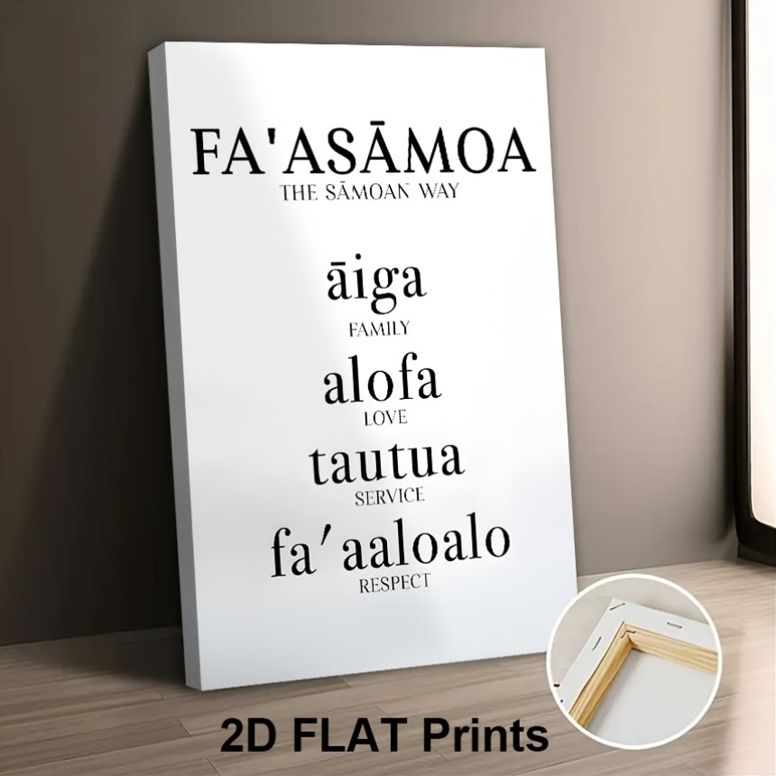 TEMU 2d Flat, Framed Canvas Wall Art - Fa'asamoa Samoan Cultural Poster Suitable For Living Room,, Solid Wood Frame Retro Polynesian Painting,