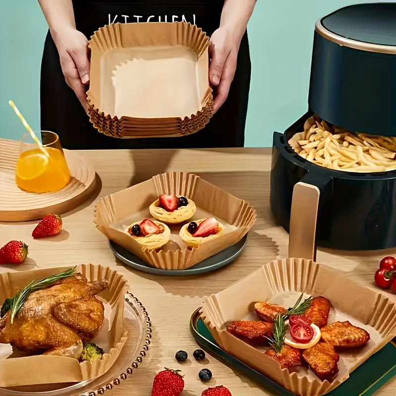 100 stück/50 stück universal air fryer backpapier,   für ofen und mikrowelle - unbeschichtet, hitzebeständig, antihaft-backpapier,   für den privaten und gewerblichen gebrauch