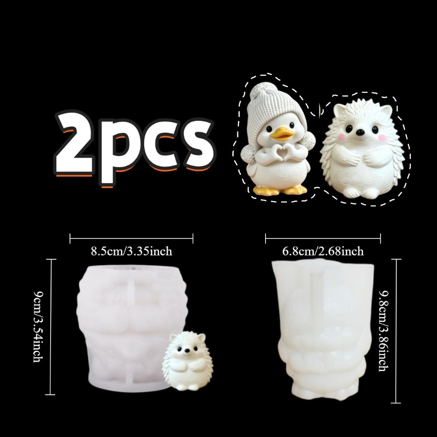 Image of 2pcs Cubulo Duck & Hedgehog Resin Mold Suitable For Diy Crafts, Epoxy/silicone Demolding, High-flexibility Clear Mold With 3d Duck & Hedgehog Shapes For Resin, Making,, Home Decor Gifts For Crafters