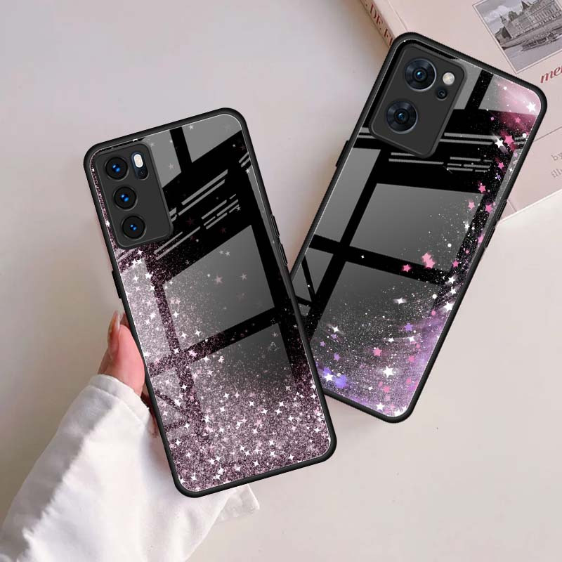 

Pink Light Dust Luxury Phone Case Black Tpu For Oppo Reno 4 9 Z Pro Pro+ Lite 5g Tempered Glass Cover