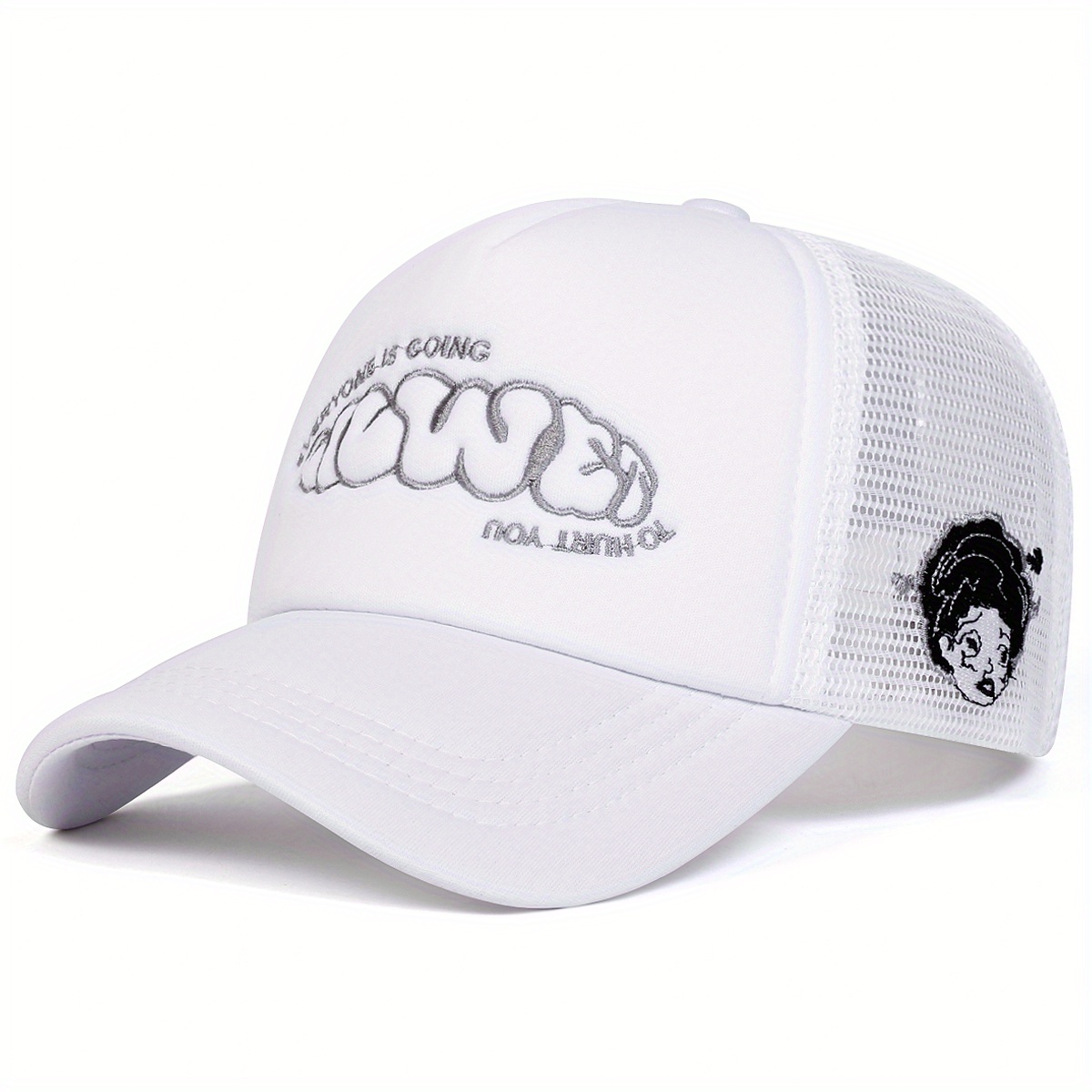 E-shop 1 Stück Damen Bestickte Schriftzug & Bestickte Fünfteilige Kappe - Verstellbare Snapback Nicht-Dehnbare Outdoor-Mütze für Strand, Reisen,