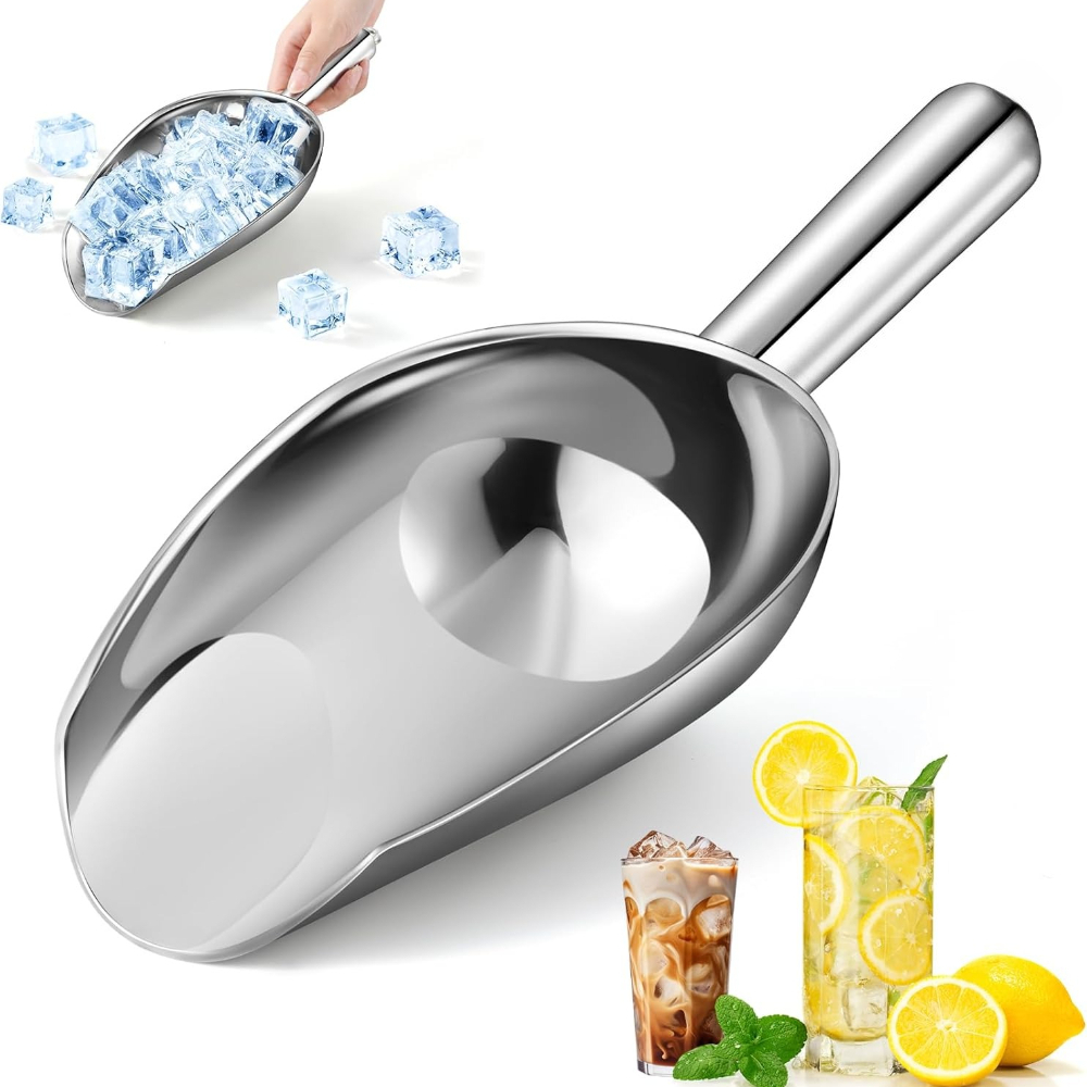 TEMU Stainless Steel Ice Scoop With Long Handle, Dishwasher Scooper For Freezer, Ice Machine, Bucket, Dog Food, Flour & Can Storage, Great For Bar &
