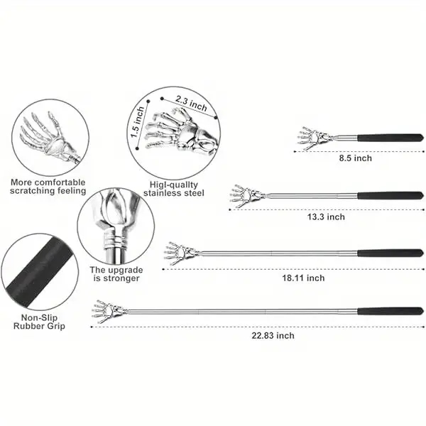 3 pack back scratcher with telescoping handle extendable retractable back massager portable back scratcher with elegant design heavy duty construction for home ideal gift for men women coworkers friends stocking stuffers for birthday christmas housewarming storage bag tool build tool wellness enthusiasts Product details 3