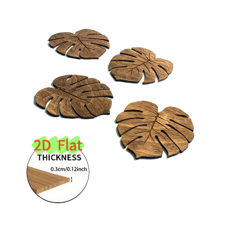 TEMU Lot de 4 sous-verres en bois naturel avec motif Monstera - Protège-tables résistants à la chaleur et antidérapants, adaptés pour cadeaux de Noël