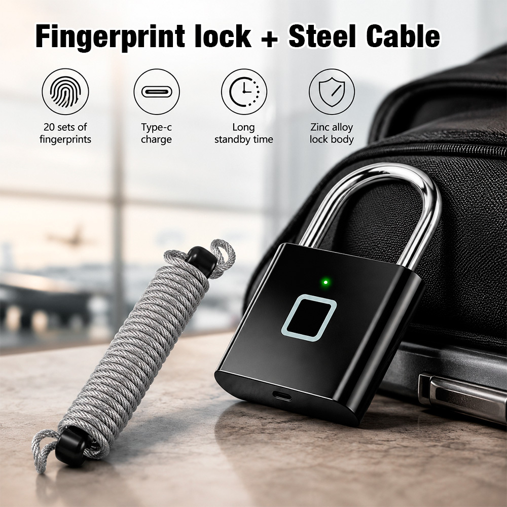 Smart Fingerprint Lock with Retractable Rope, 2pcs