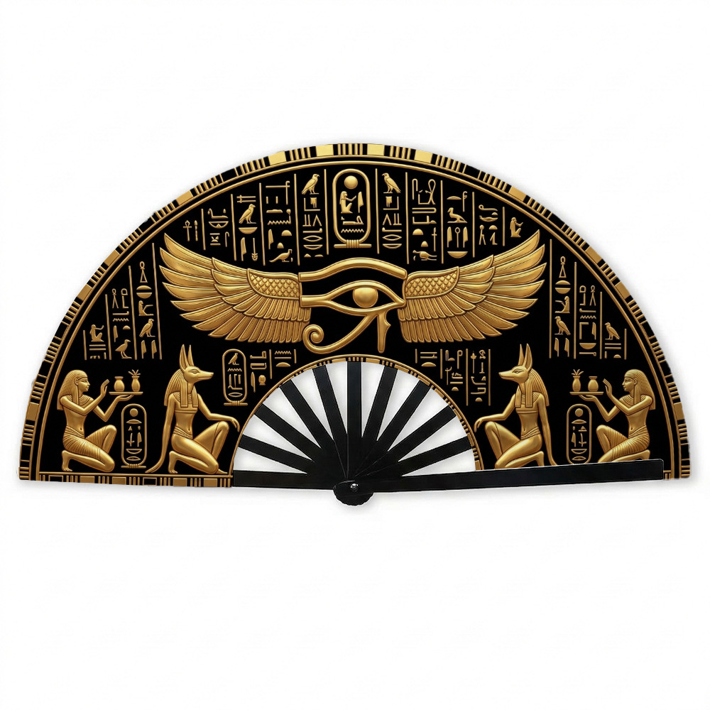 TEMU Éventail à main 1 pièce Œil d'Horus ailé et de l'Égypte ancienne - Accessoire ailé sur le thème égyptien adapté pour les raves, de cosplay, les