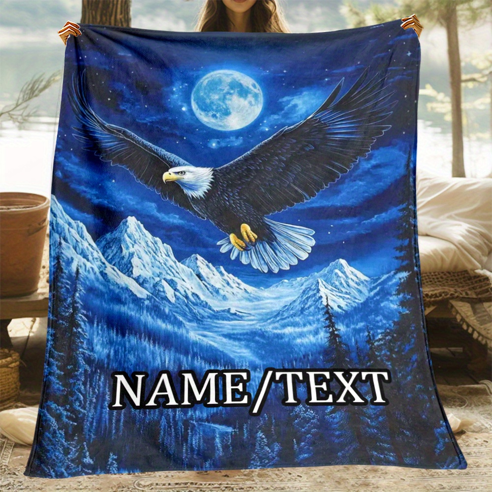 

Personalized Snowy Eagle Flannel Throw Blanket - Soft, Lightweight & For Couch, Bed, Travel & Office - Custom Name Option - Perfect Gift For Family & Friends